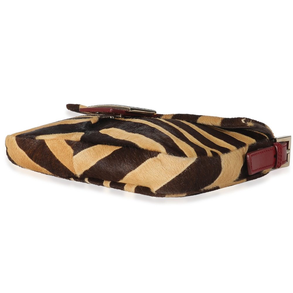 Fendi Brown Beige Zebra Pony Hair Crystal Baguett… - image 5